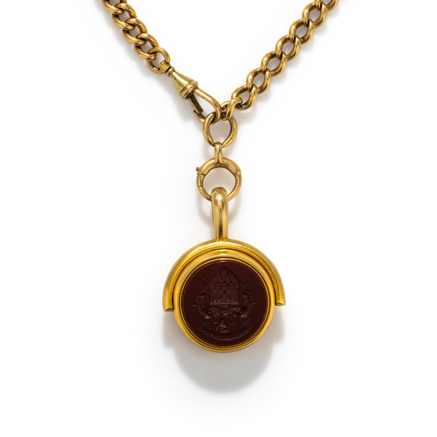 YELLOW GOLD WATCH CHAIN WITH FOB