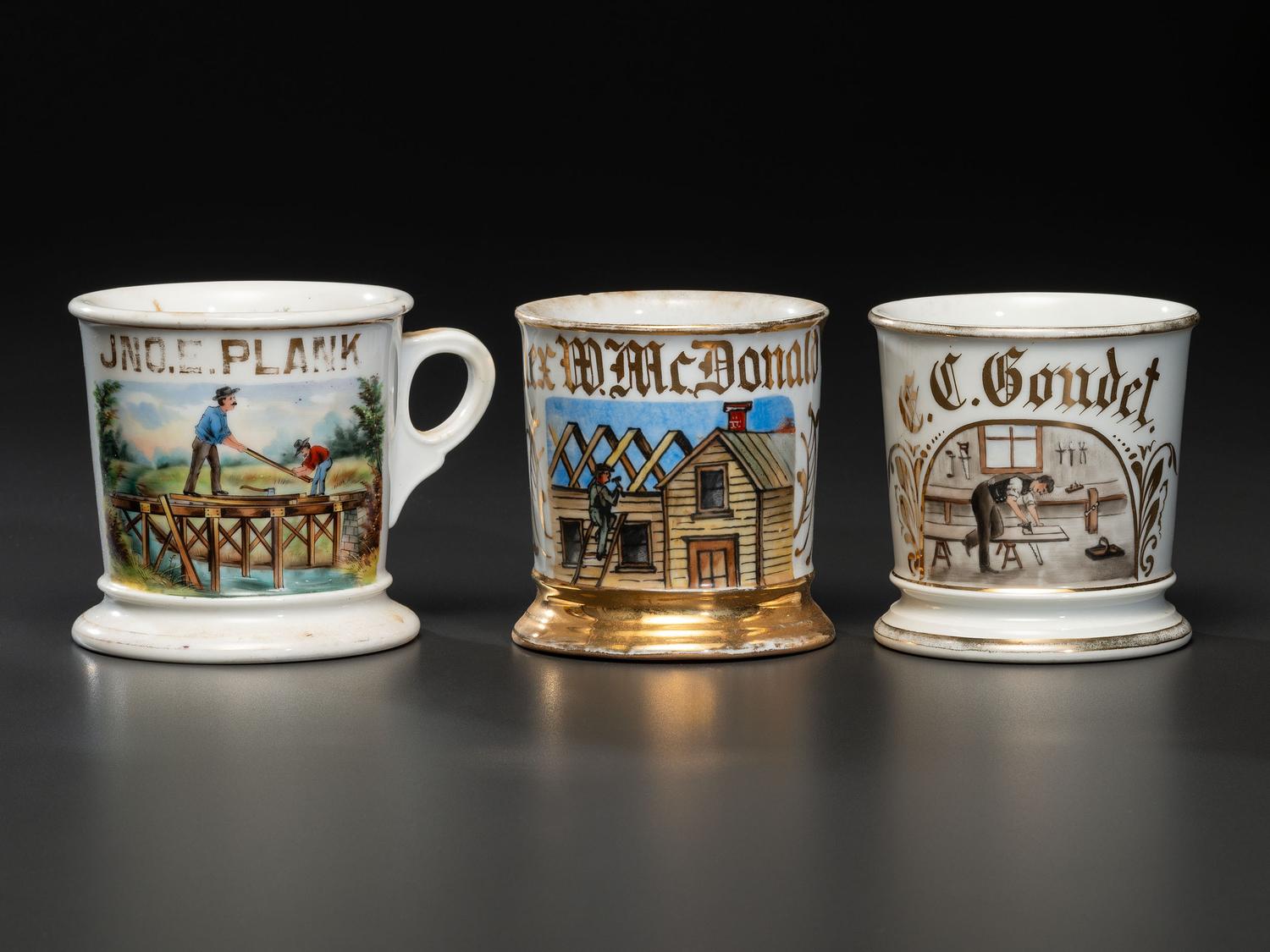 Three Carpentry Related Occupational Shaving Mugs