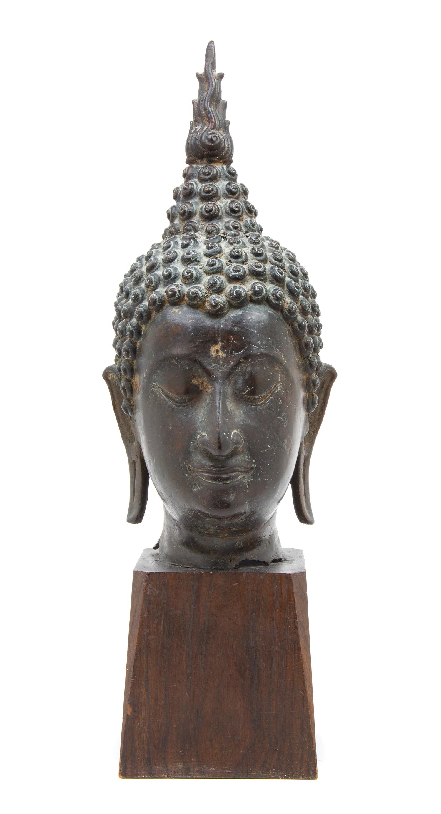 A Thai Bronze Head of Buddha Height 17 inches. — 19TH CENTURY