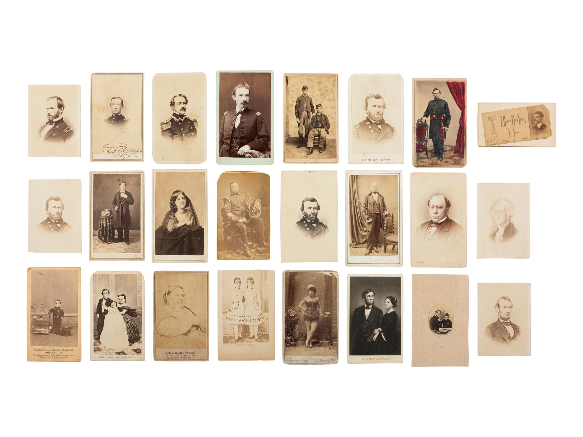 [EARLY PHOTO] 125 CDVs and cabinet cards of varying subjects, incl. military and occupational views