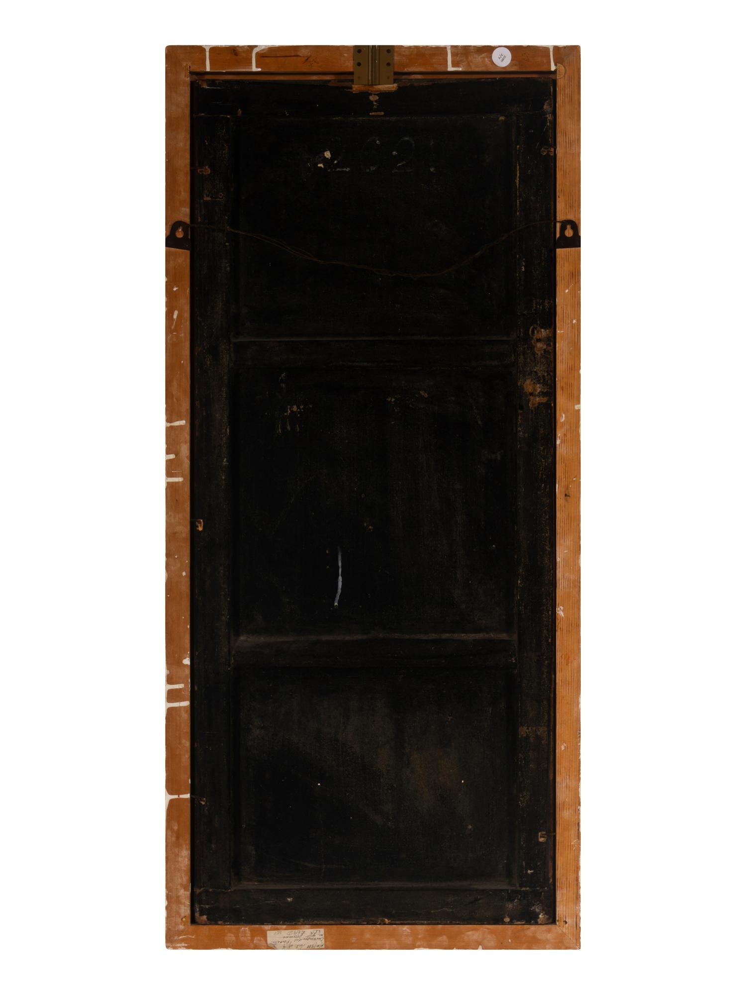 Four Chinese Gilt-Framed Black and Polychrome Lacquer Panels
