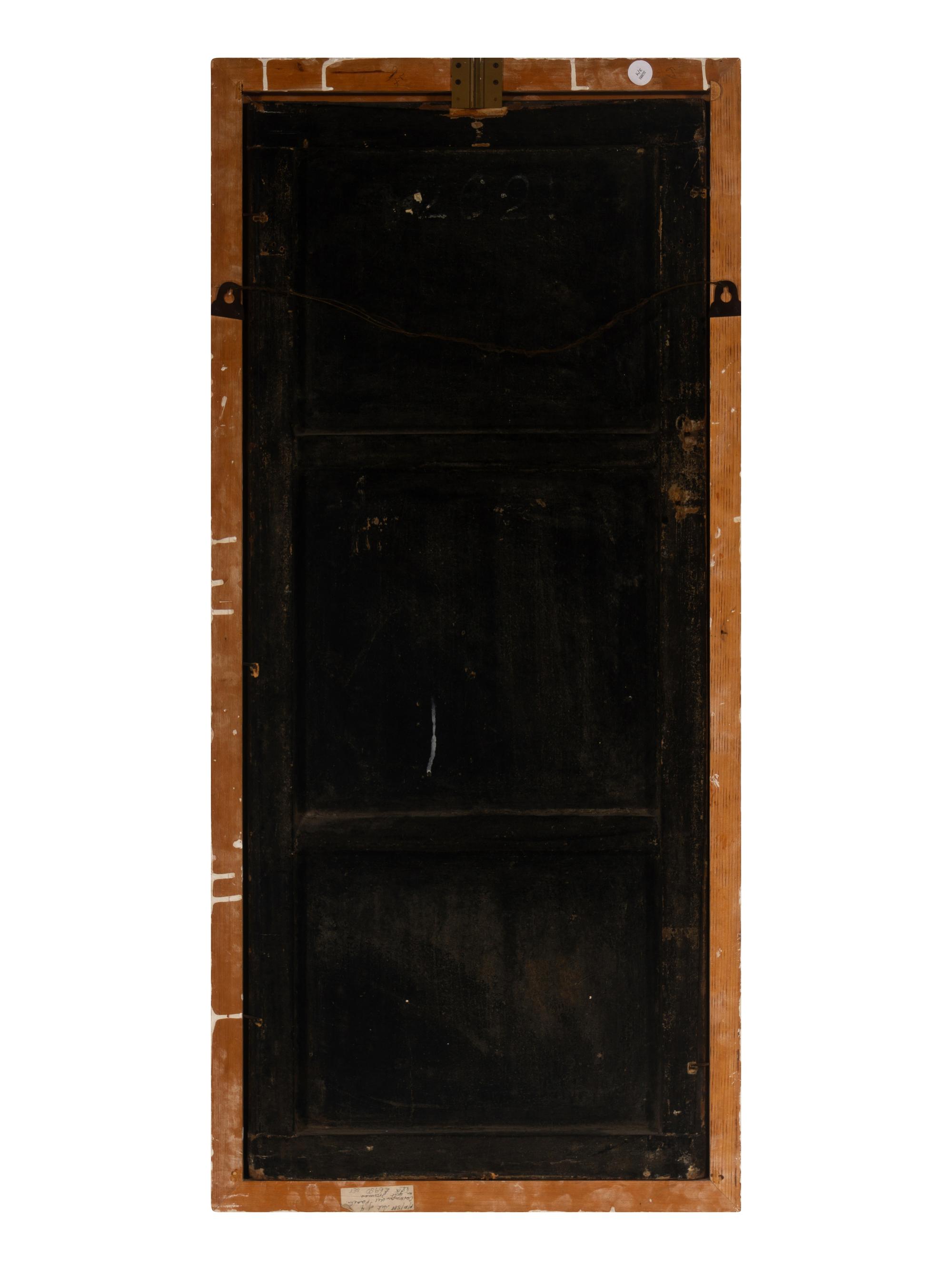 Four Chinese Gilt-Framed Black and Polychrome Lacquer Panels