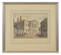 A hand-colored engraving of the "Bank of the United States, in Third Street Philadelphia," William Russell Birch (1755-1844) and Thomas Birch (1779-1851), sold by R. Campbell & Co., Philadelphia, PA, 1799