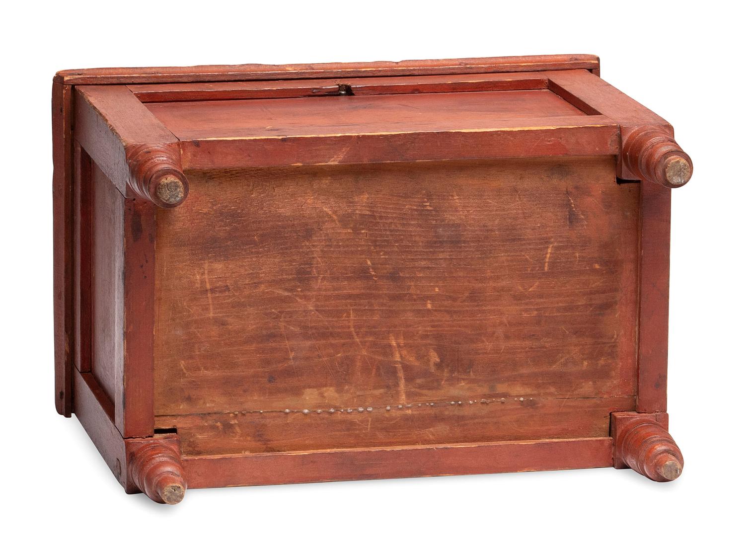 A Late Federal Red Painted Pine Miniature Blanket Chest