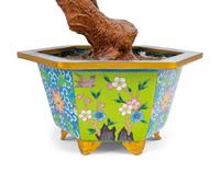 Two Chinese Hardstone Trees in Cloisonne Enamel Jardinieres — 20TH CENTURY