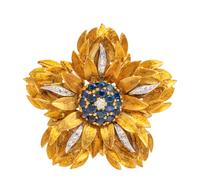 A Bicolor Gold, Sapphire and Diamond Flower Pendant/Brooch, Leon,