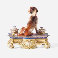 A French porcelain inkstand with hound Jacob Petit (French, 1797-1868), Paris, circa 1840