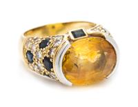 A Yellow Gold, Platinum, Yellow Sapphire, Sapphire and Diamond Ring, 6.00 dwts.