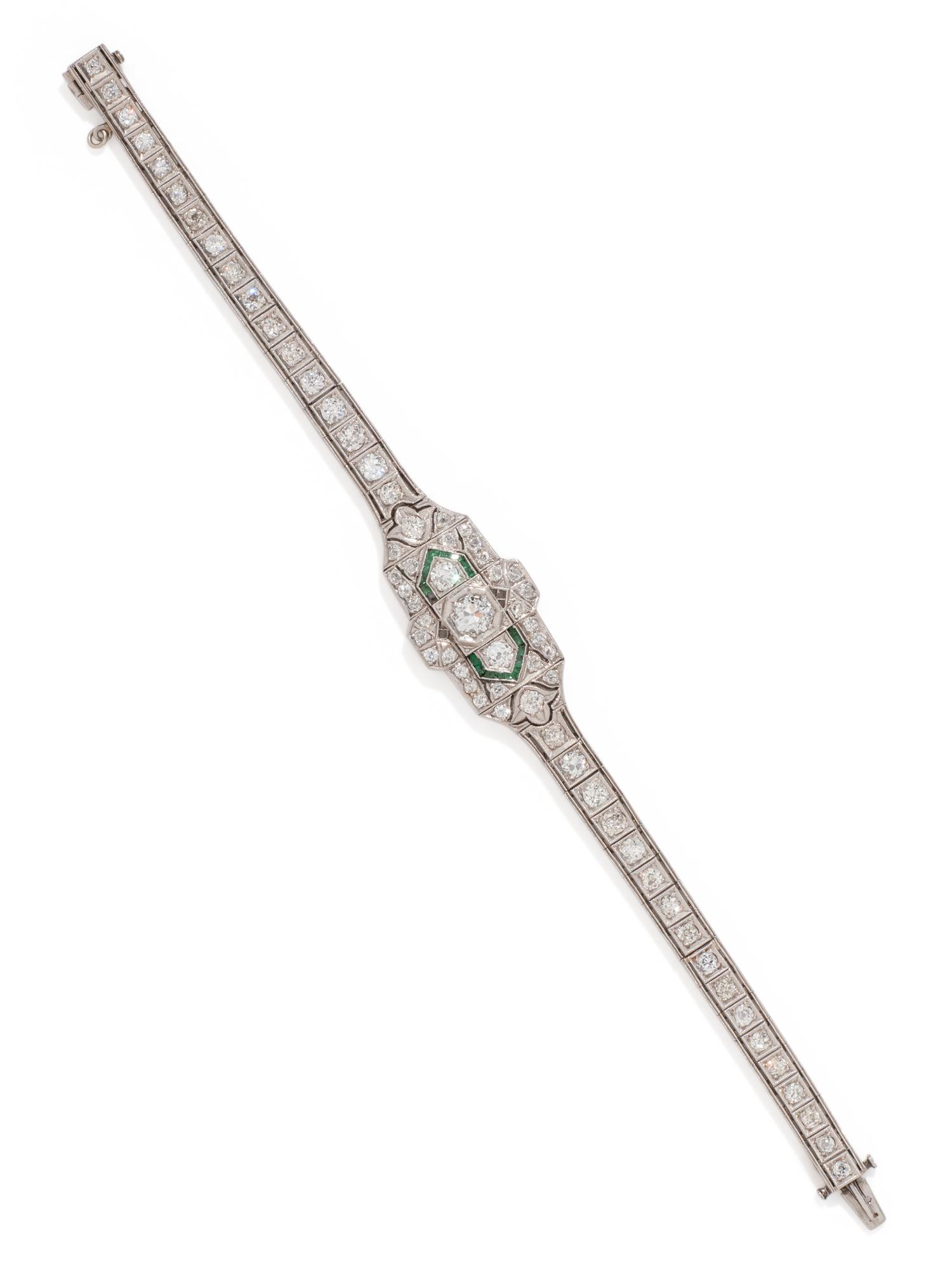 ART DECO, EMERALD AND DIAMOND BRACELET