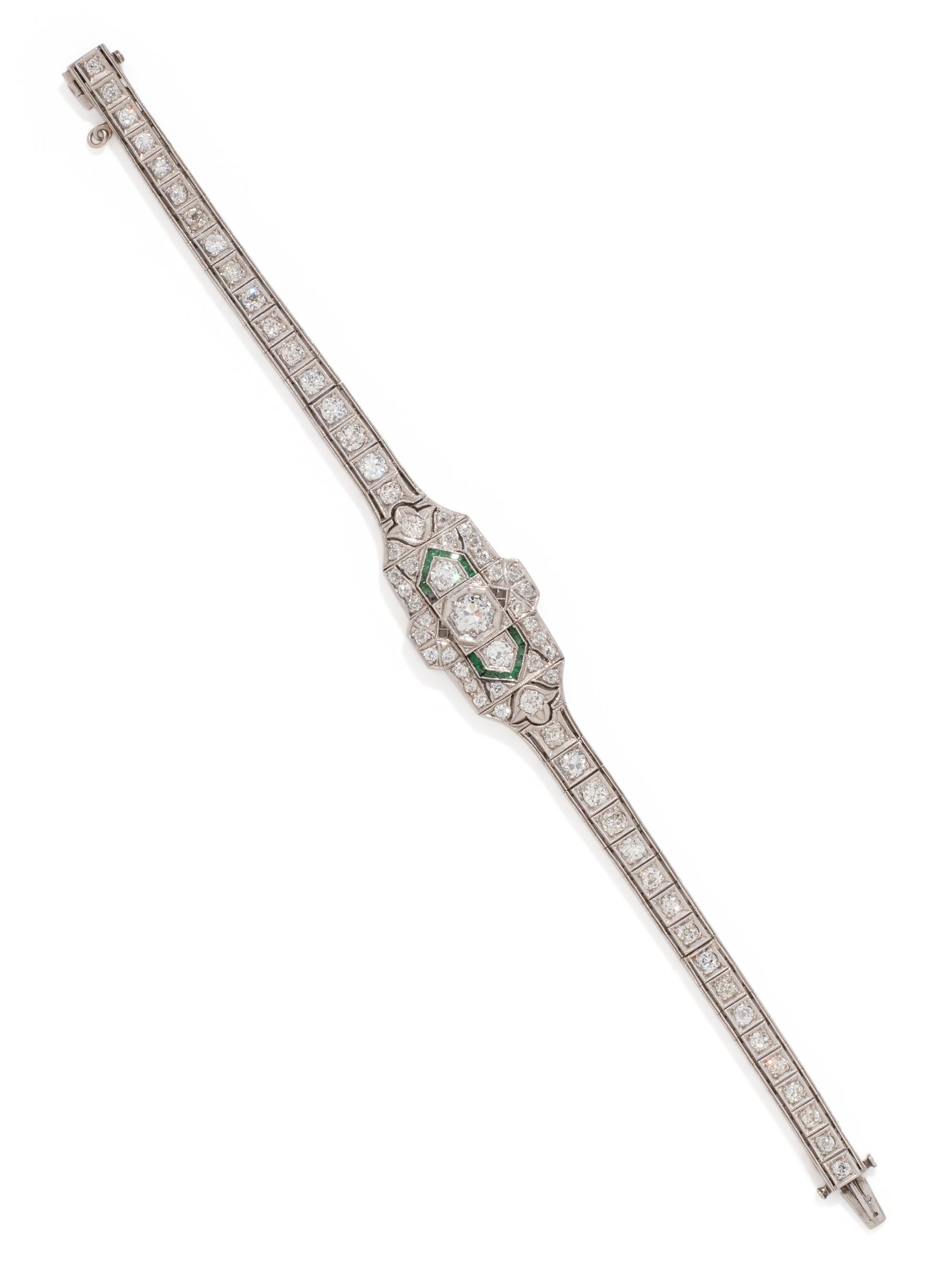 ART DECO, EMERALD AND DIAMOND BRACELET