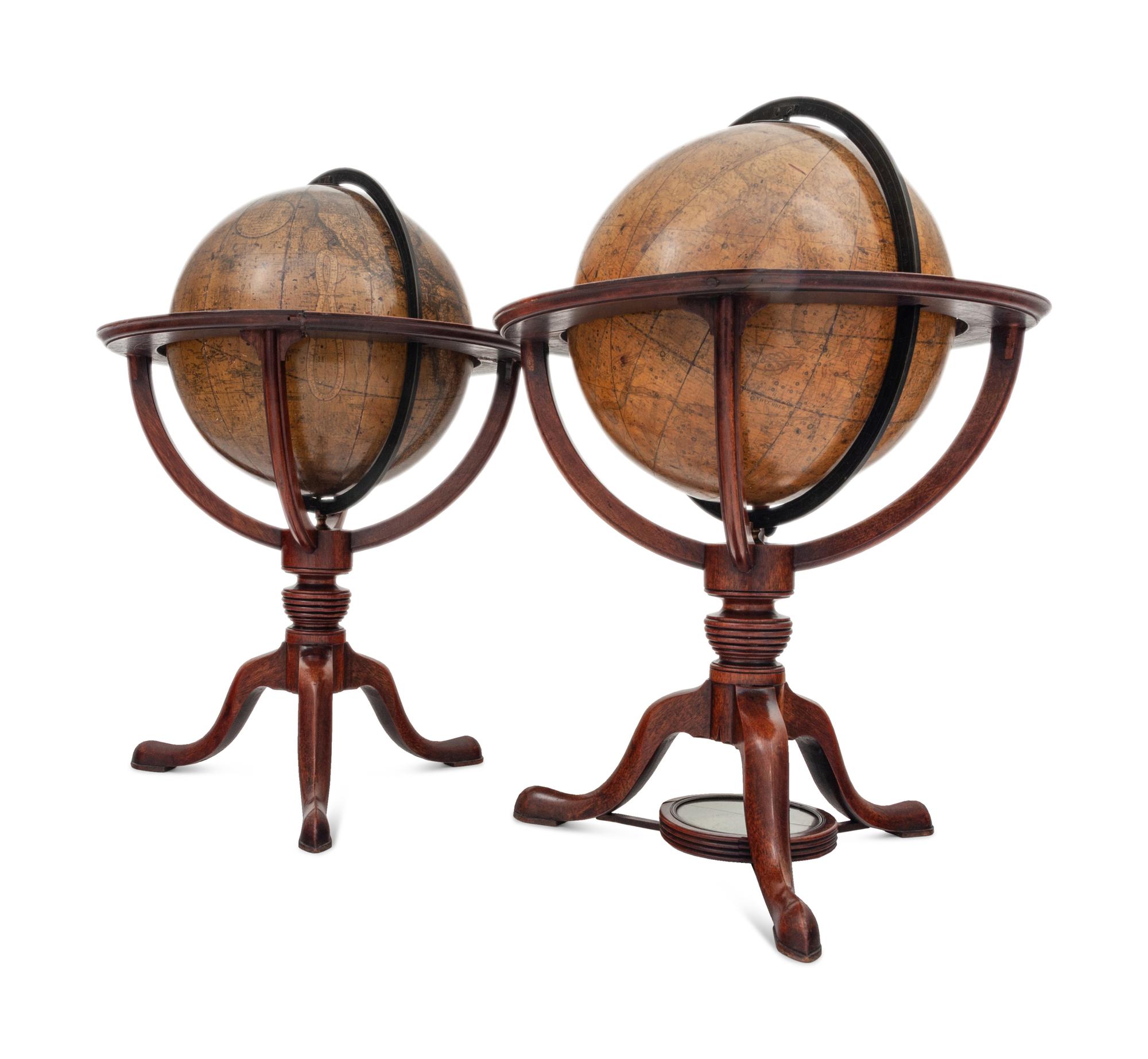 An Associated Pair of Regency Twelve-Inch Terrestrial and Celestial Library Globes