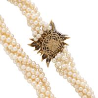 MULTISTRAND CULTURED PEARL NECKLACE WITH BICOLOR GOLD AND DIAMOND CLASP