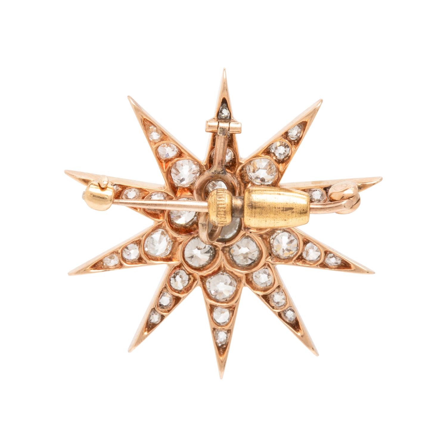Diamond and Yellow Gold Star Pendant Brooch