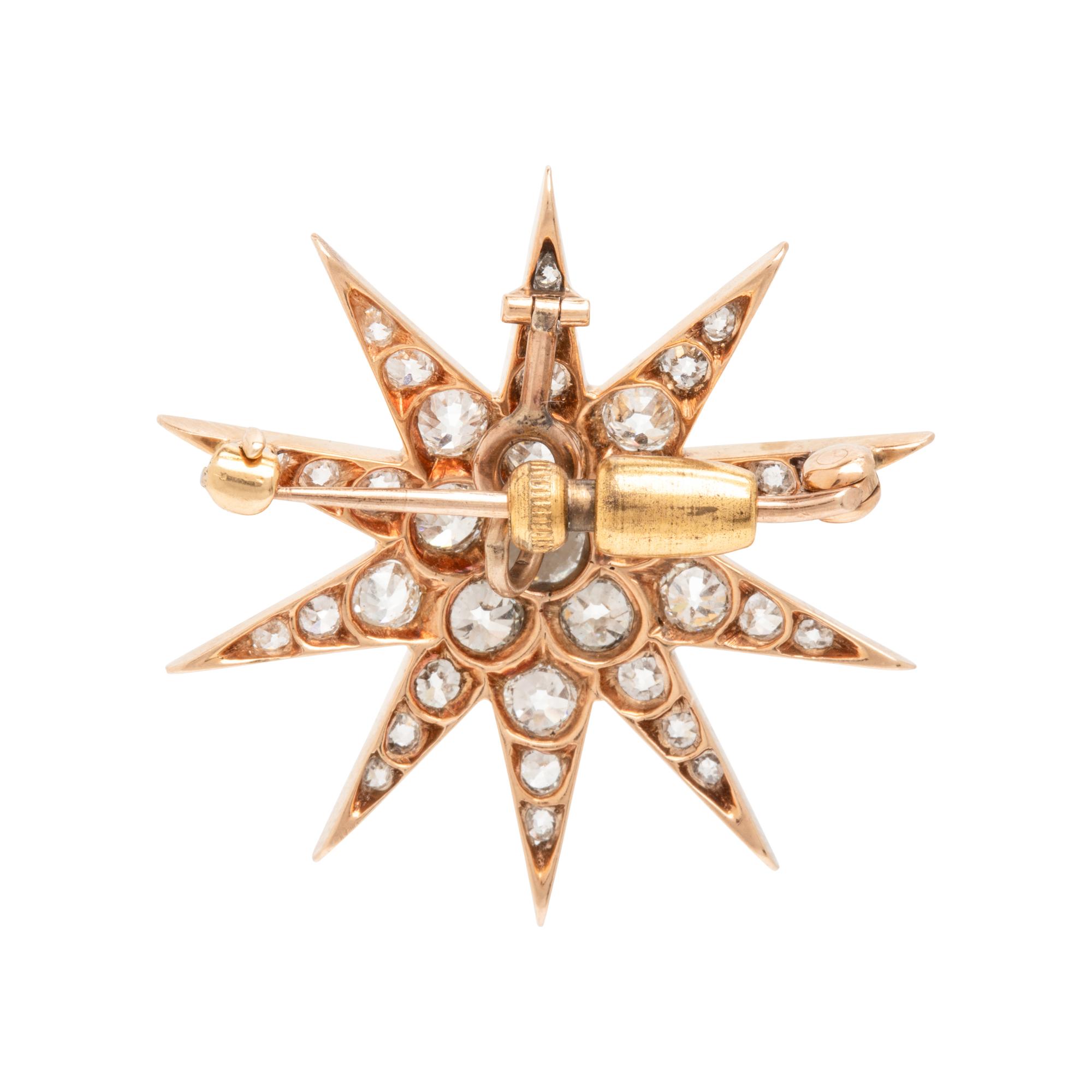Diamond and Yellow Gold Star Pendant Brooch