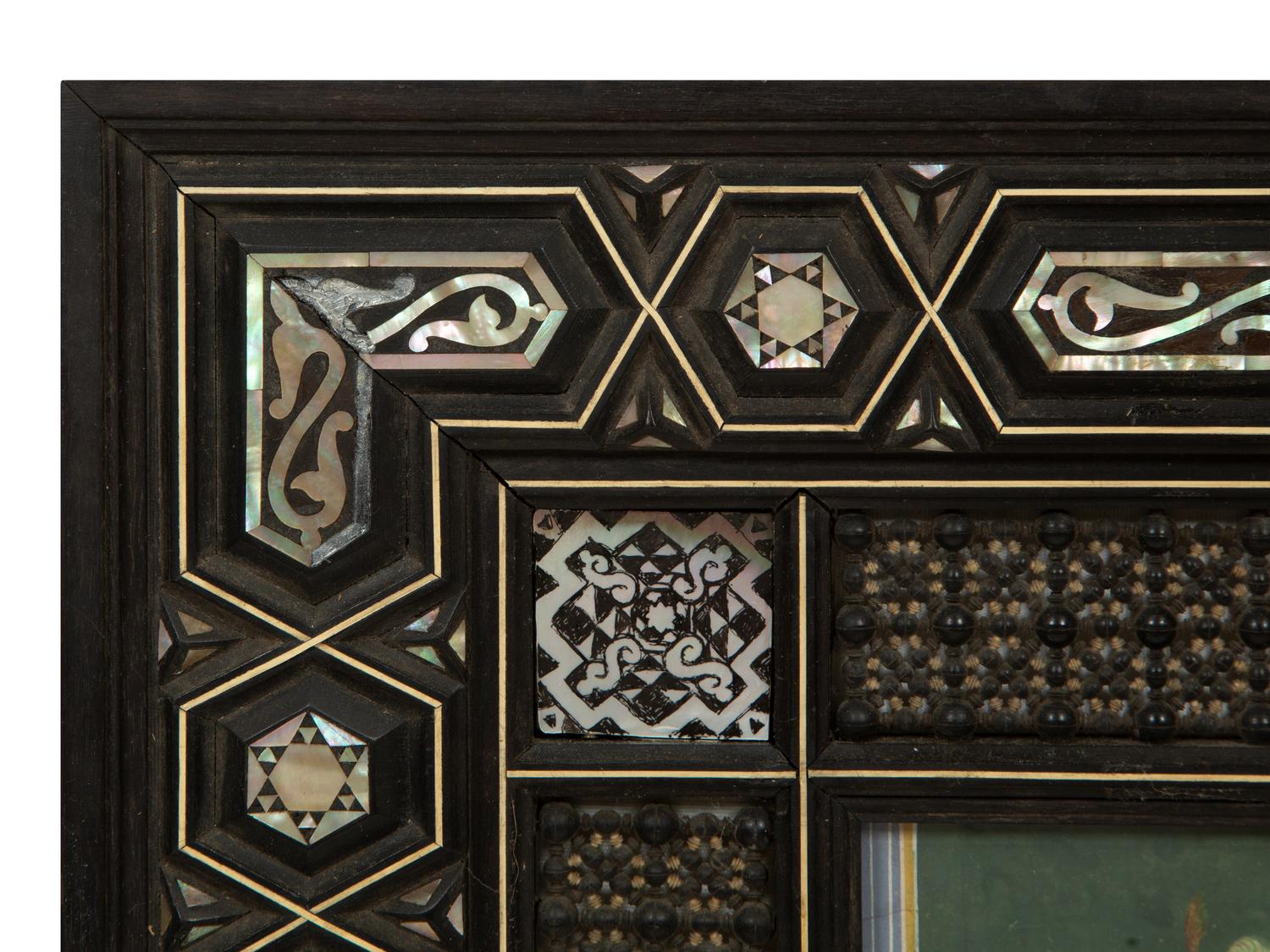 A Persian Miniature Painting in a Mother-of-Pearl Inlaid Frame