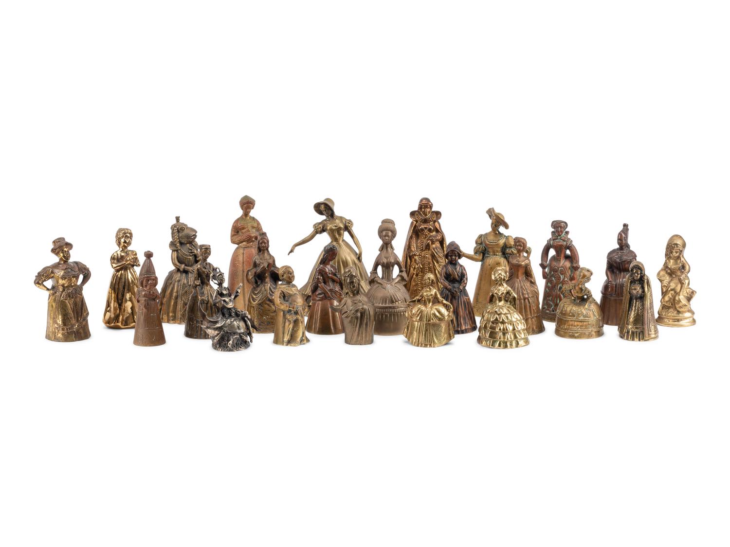 A Collection of Twenty-Four English and Continental Brass and Copper Figural Bells