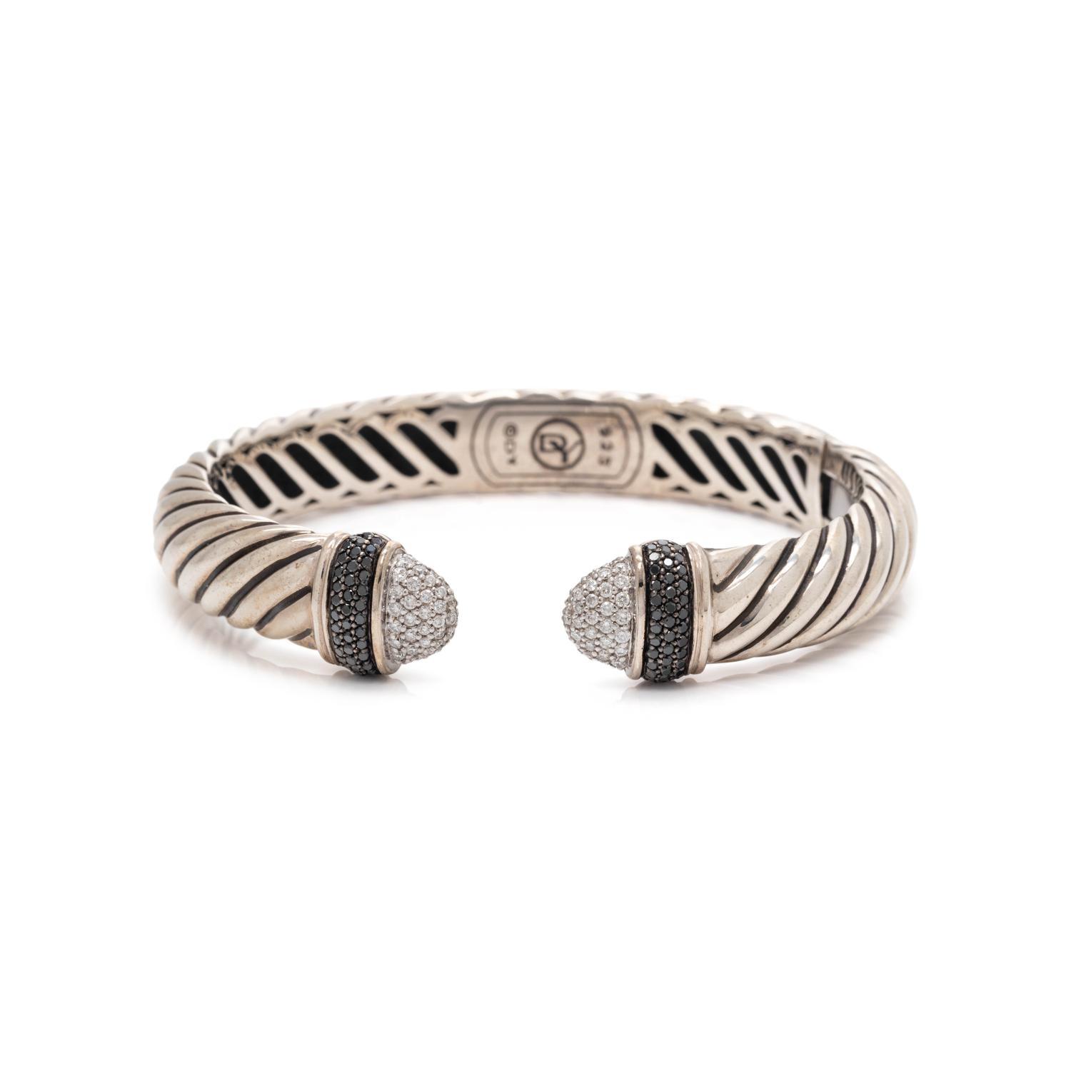 DAVID YURMAN, STERLING SILVER, DIAMOND AND BLACK DIAMOND CUFF BRACELET