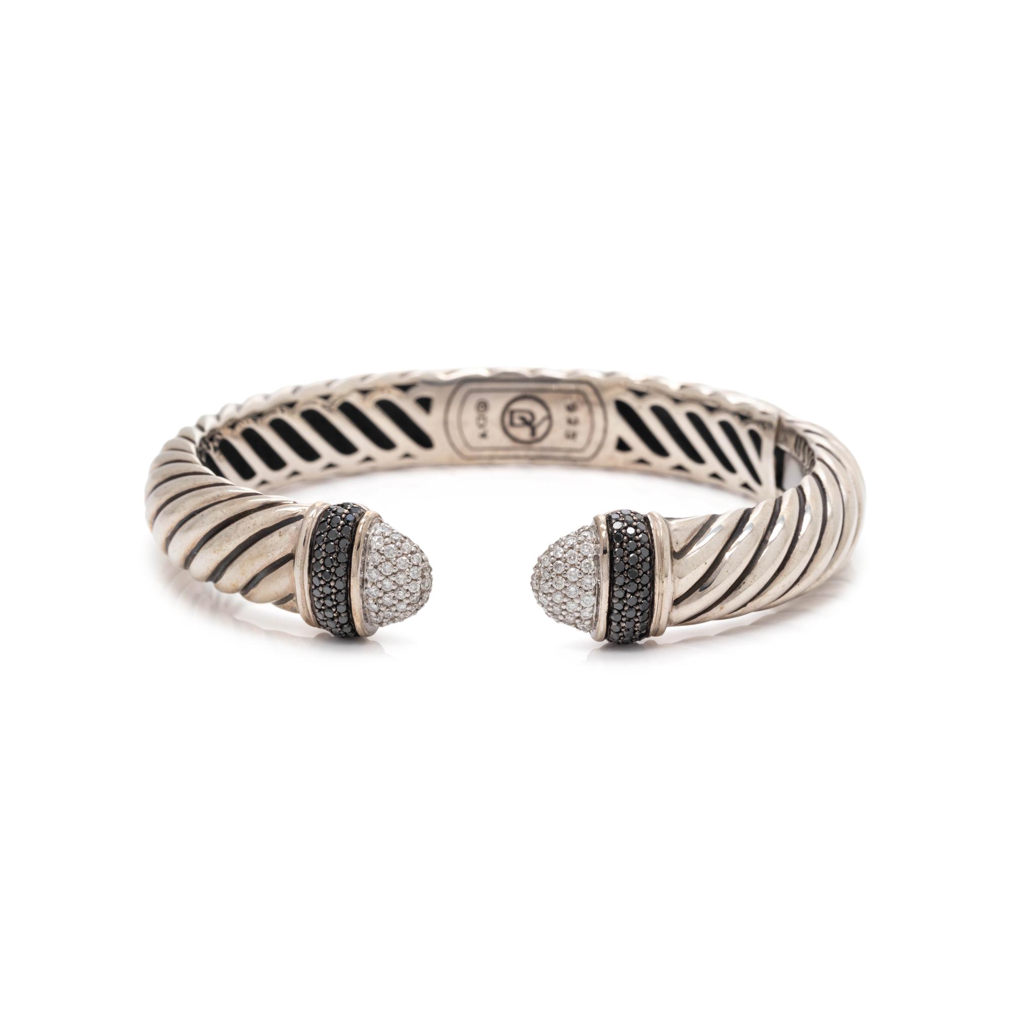 DAVID YURMAN, STERLING SILVER, DIAMOND AND BLACK DIAMOND CUFF BRACELET