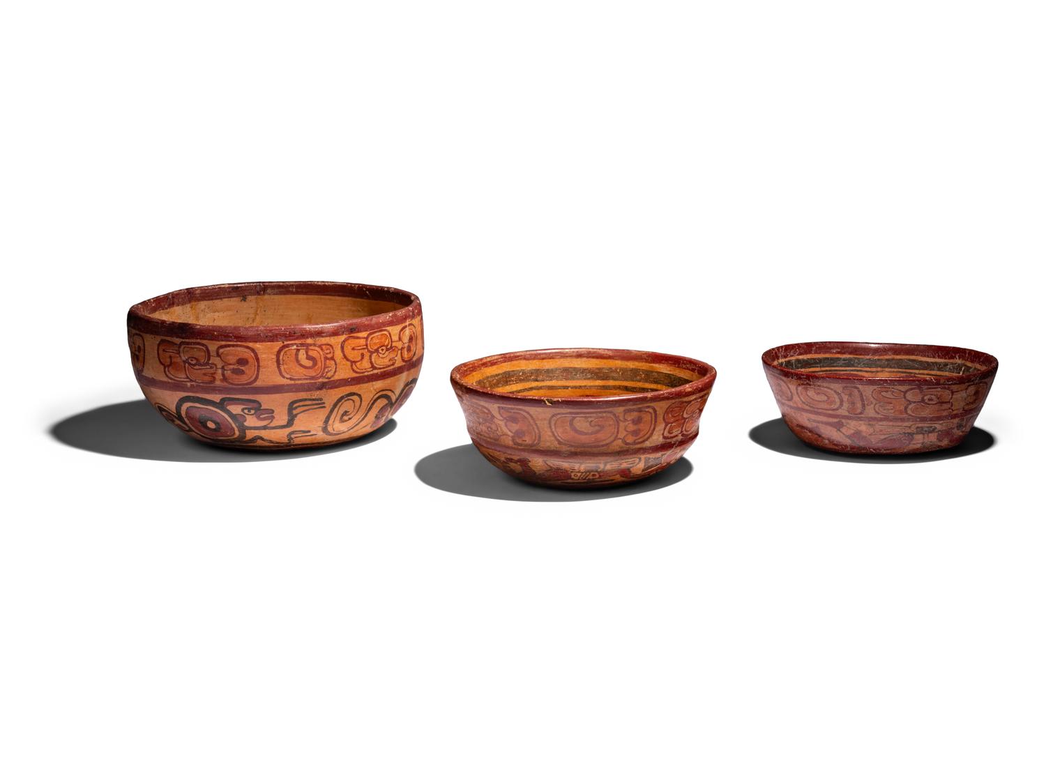 Three Maya Polychrome Bowls