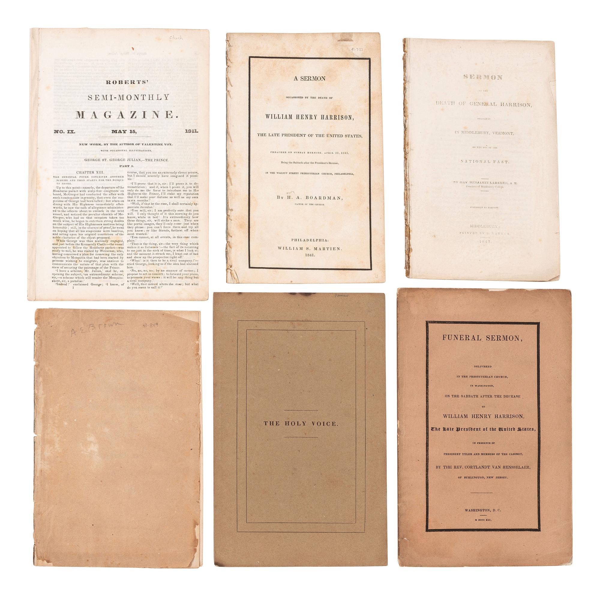 [HARRISON, William Henry (1773-1841)]. A group of pamphlets of eulogies, sermons, and memorials to William Henry Harrison, comprising:
