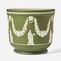 A Large Wedgwood Olive Green Dip Jasperware Jardiniere UK, circa 1900