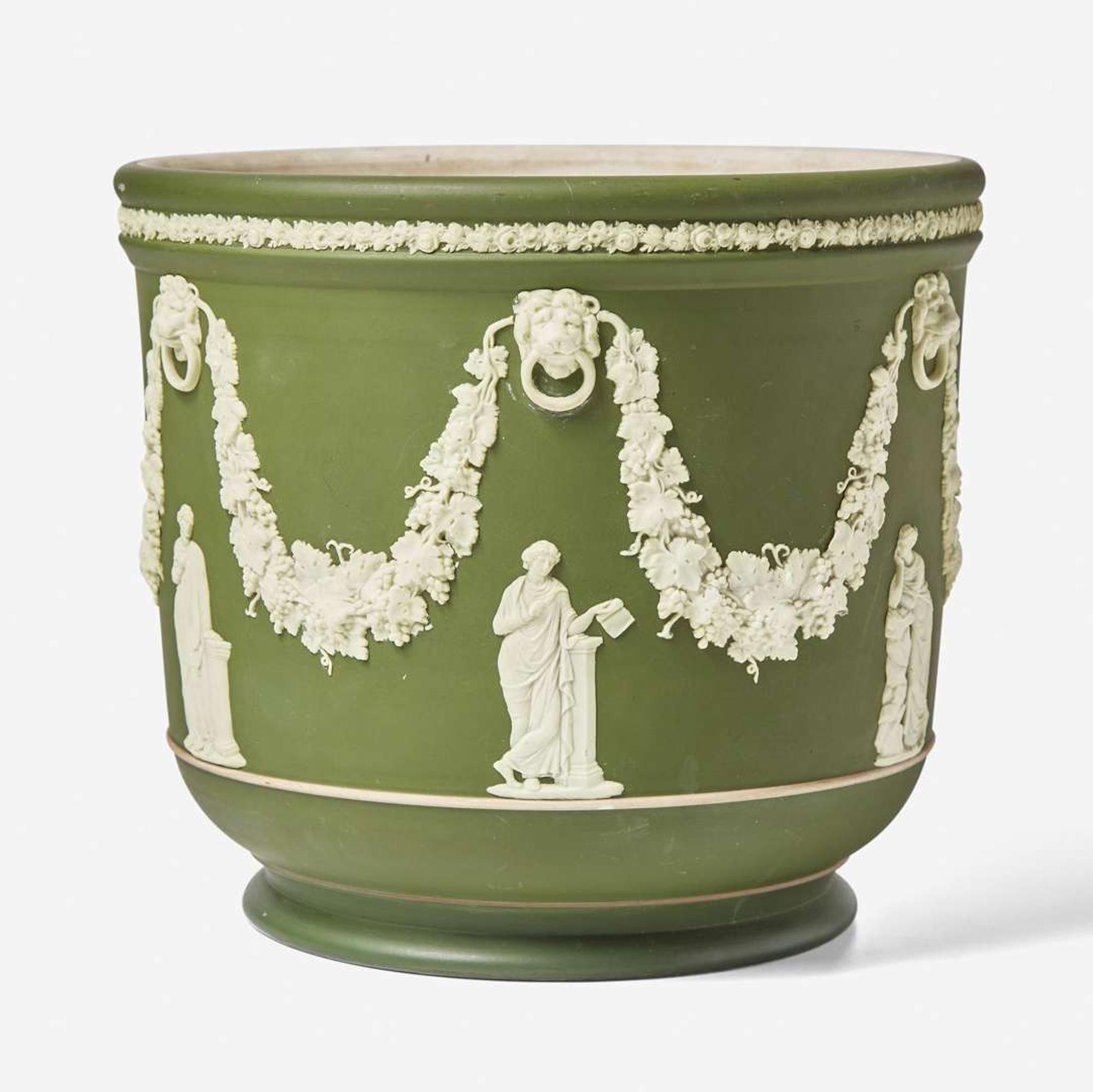 A Large Wedgwood Olive Green Dip Jasperware Jardiniere UK, circa 1900