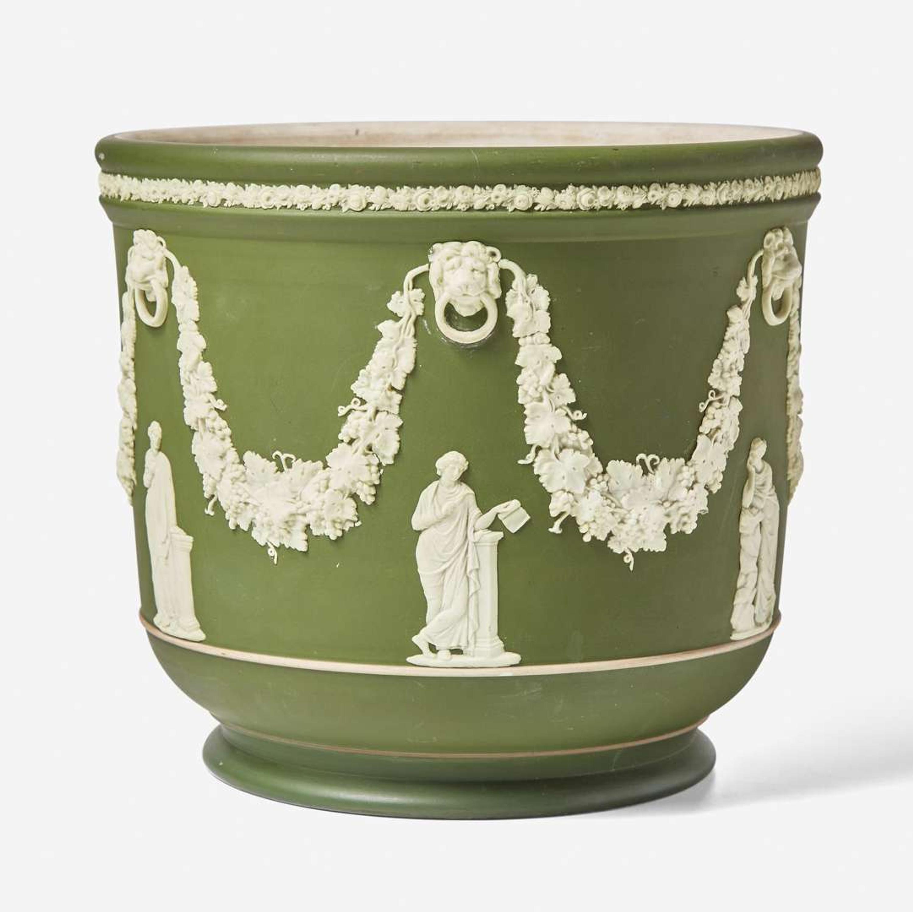 A Large Wedgwood Olive Green Dip Jasperware Jardiniere UK, circa 1900