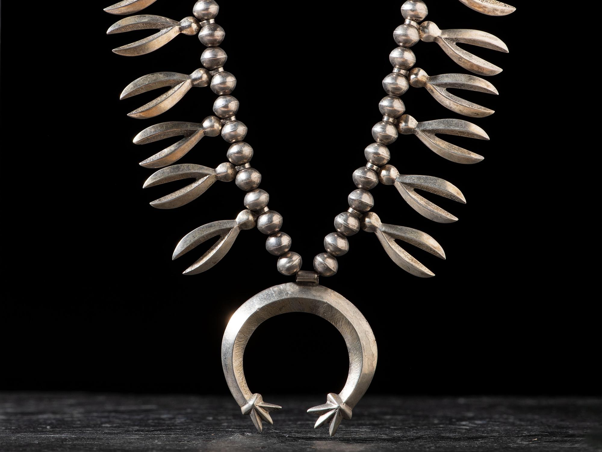 Navajo Silver Squash Blossom Necklace