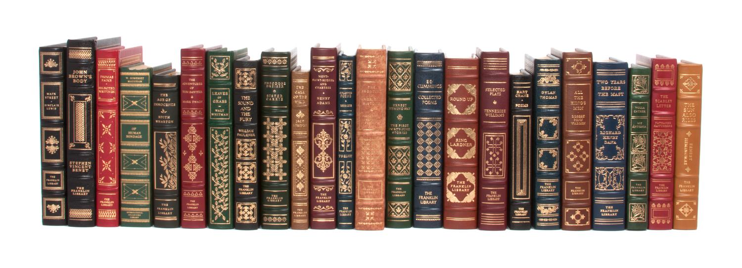 A Set of Modern Leather Bound Classics Height of tallest 9 3/4 inches.