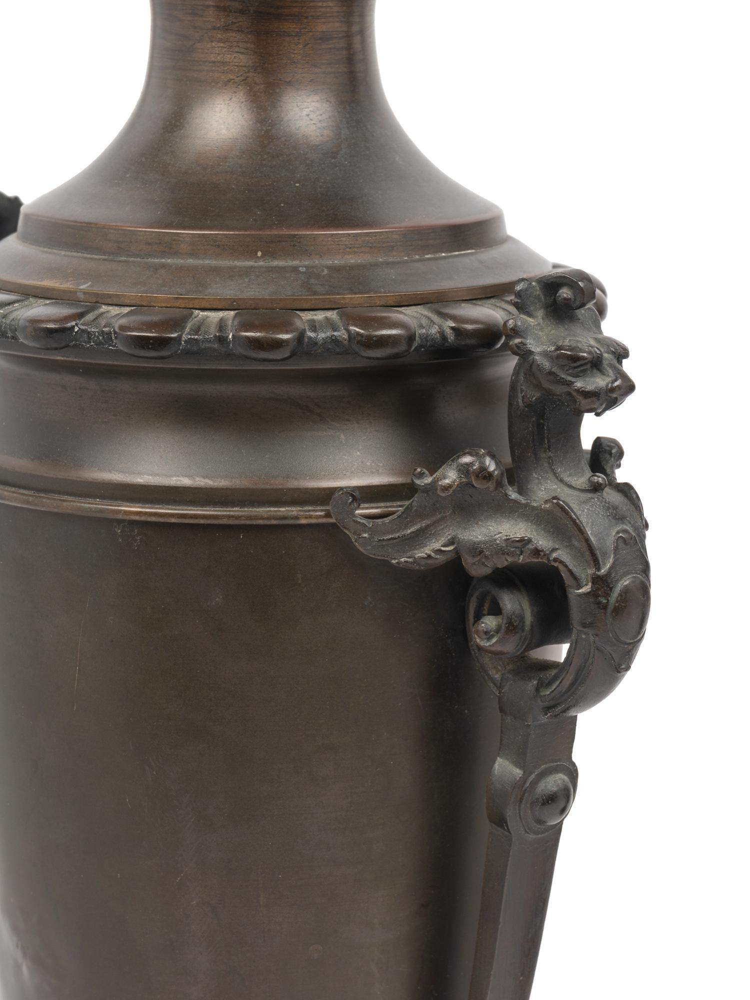 A Pair of French Neoclassical Bronze Fluid Lamps Converted to Electricity