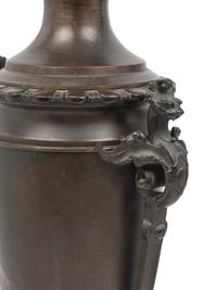 A Pair of French Neoclassical Bronze Fluid Lamps Converted to Electricity