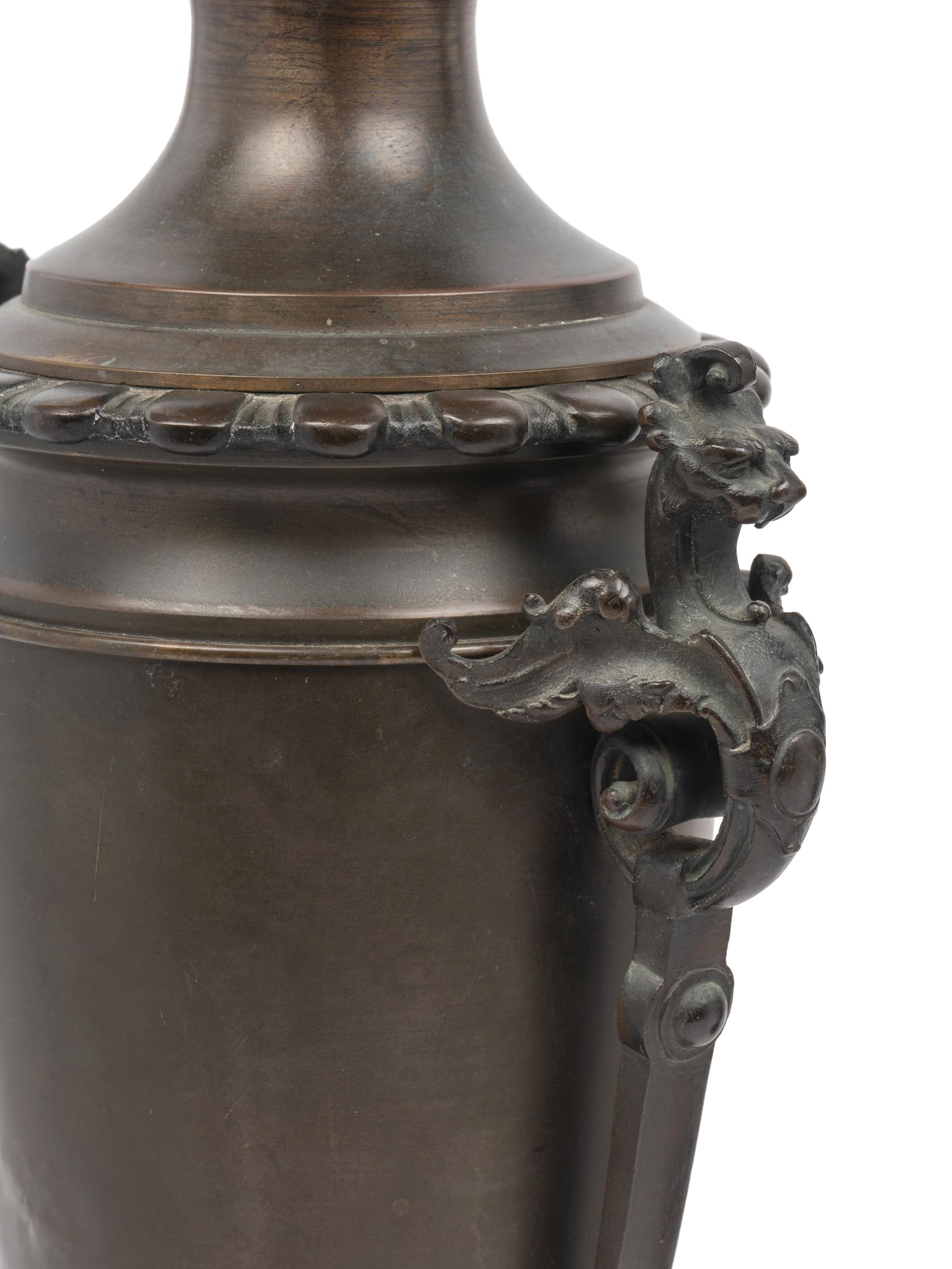A Pair of French Neoclassical Bronze Fluid Lamps Converted to Electricity