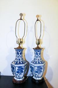 A Pair of Chinese Blue and White Porcelain Vases Height of porcelain 13 1/2 inches.