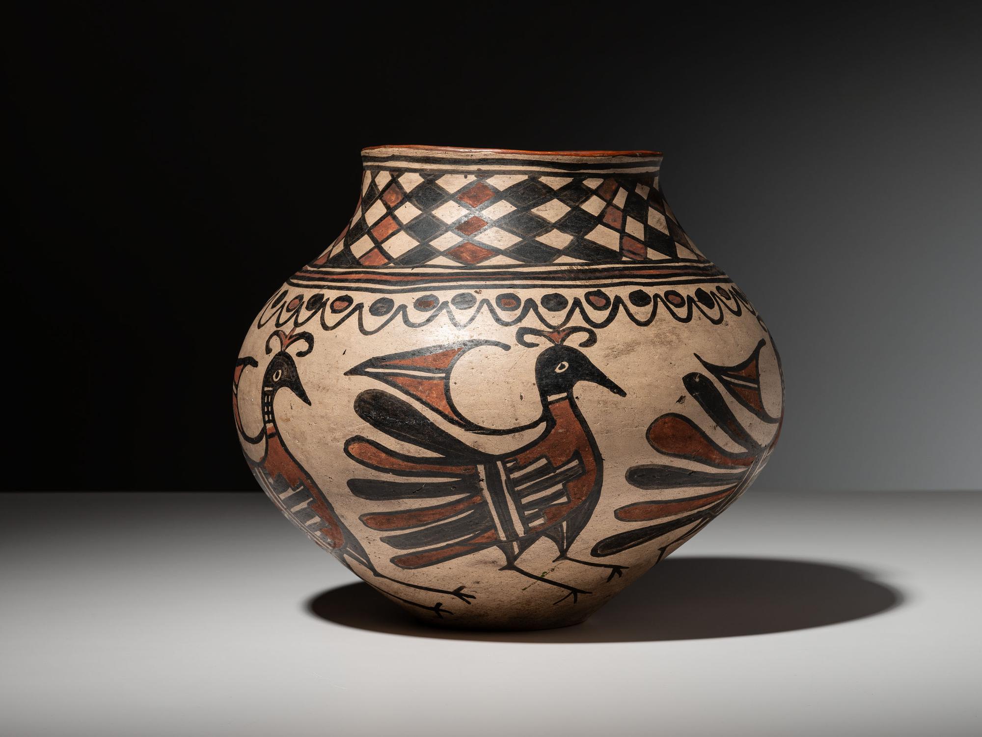 Polychrome Pottery Olla, with Parrots