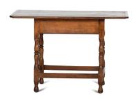 A William and Mary Pine and Maple One-Drawer Stretcher-Base Tavern Table