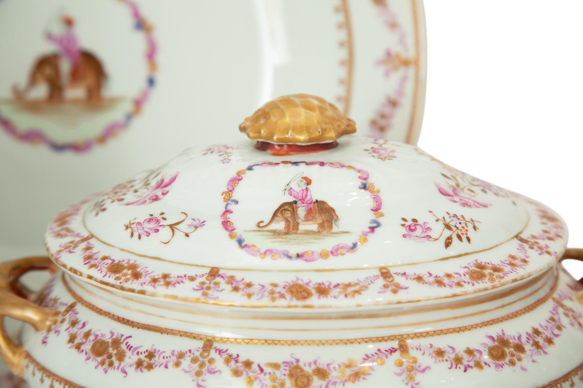 Three Chinese Export Mahout and Elephant Porcelain Articles