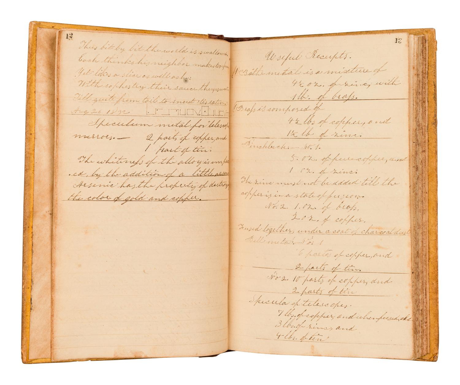 [MANUSCRIPTS – REMEDIES]. Manuscript home maintenance and home remedy guide. Jamestown, NY, 1832.