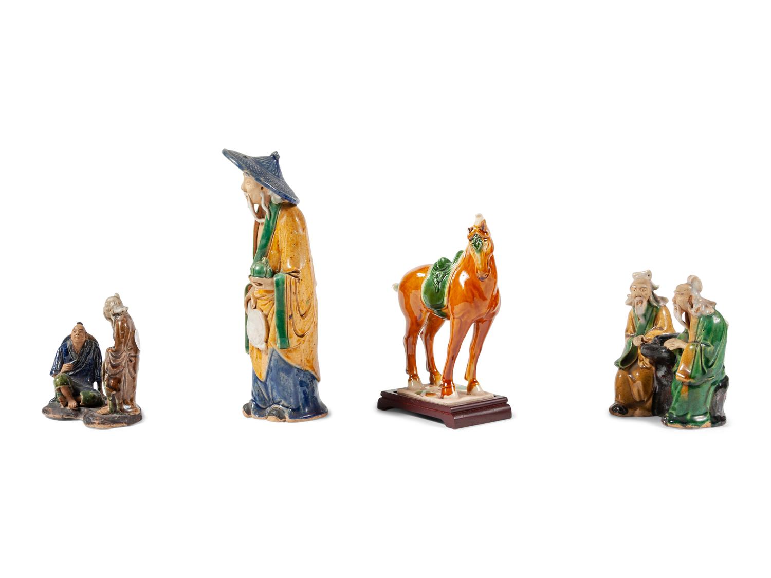 Four Chinese Sancai Glazed Porcelain Figures