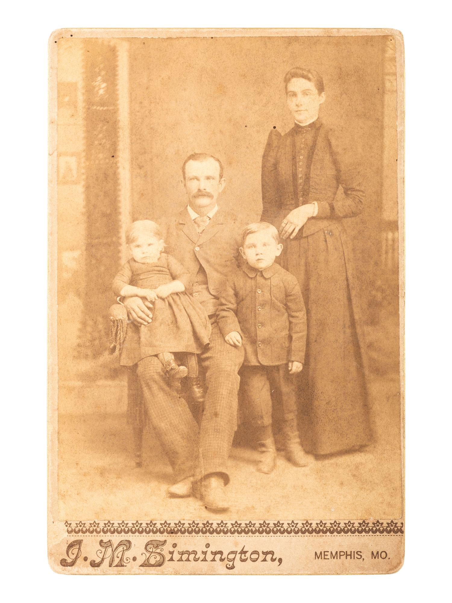 [CIVIL WAR]. Ninth plate tintype portrait of Pvt. William H. Hughes, Union Light Guard Ohio Cavalry. With Post-war cabinet card of Hughes' family.