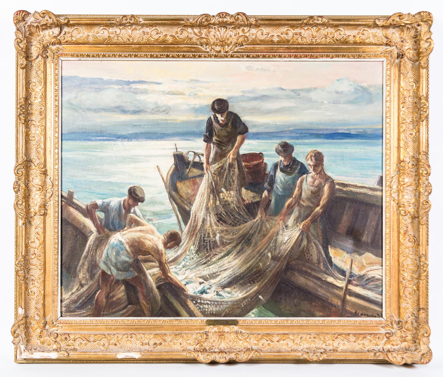Pal Udvary, (Hungarian, 1900-1987), Fishermen with Net