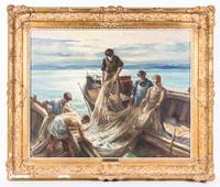 Pal Udvary, (Hungarian, 1900-1987), Fishermen with Net