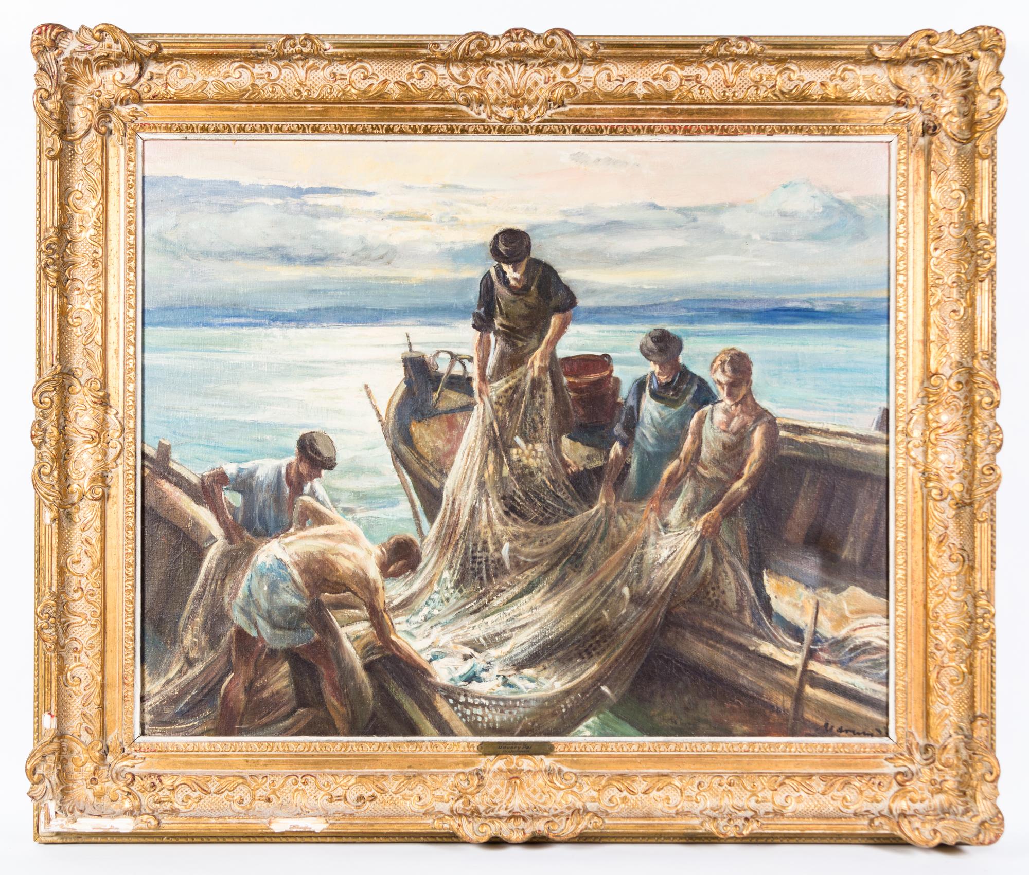 Pal Udvary, (Hungarian, 1900-1987), Fishermen with Net