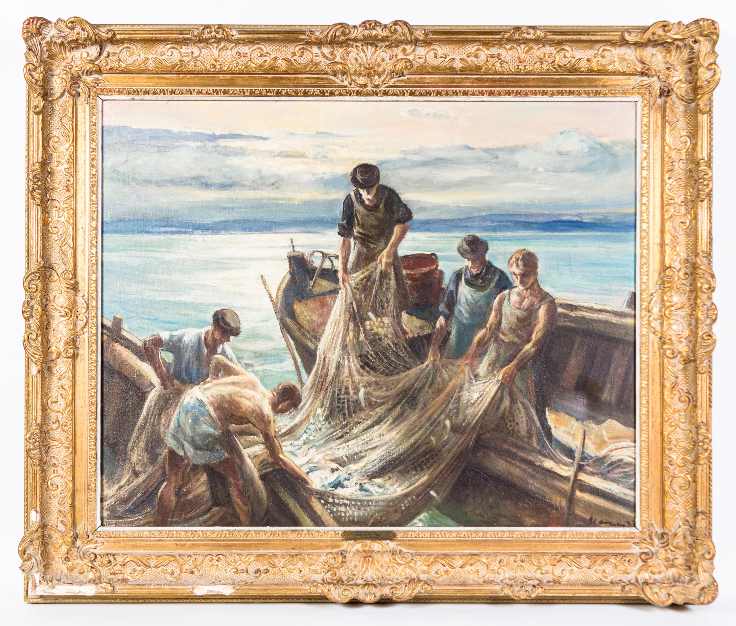 Pal Udvary, (Hungarian, 1900-1987), Fishermen with Net