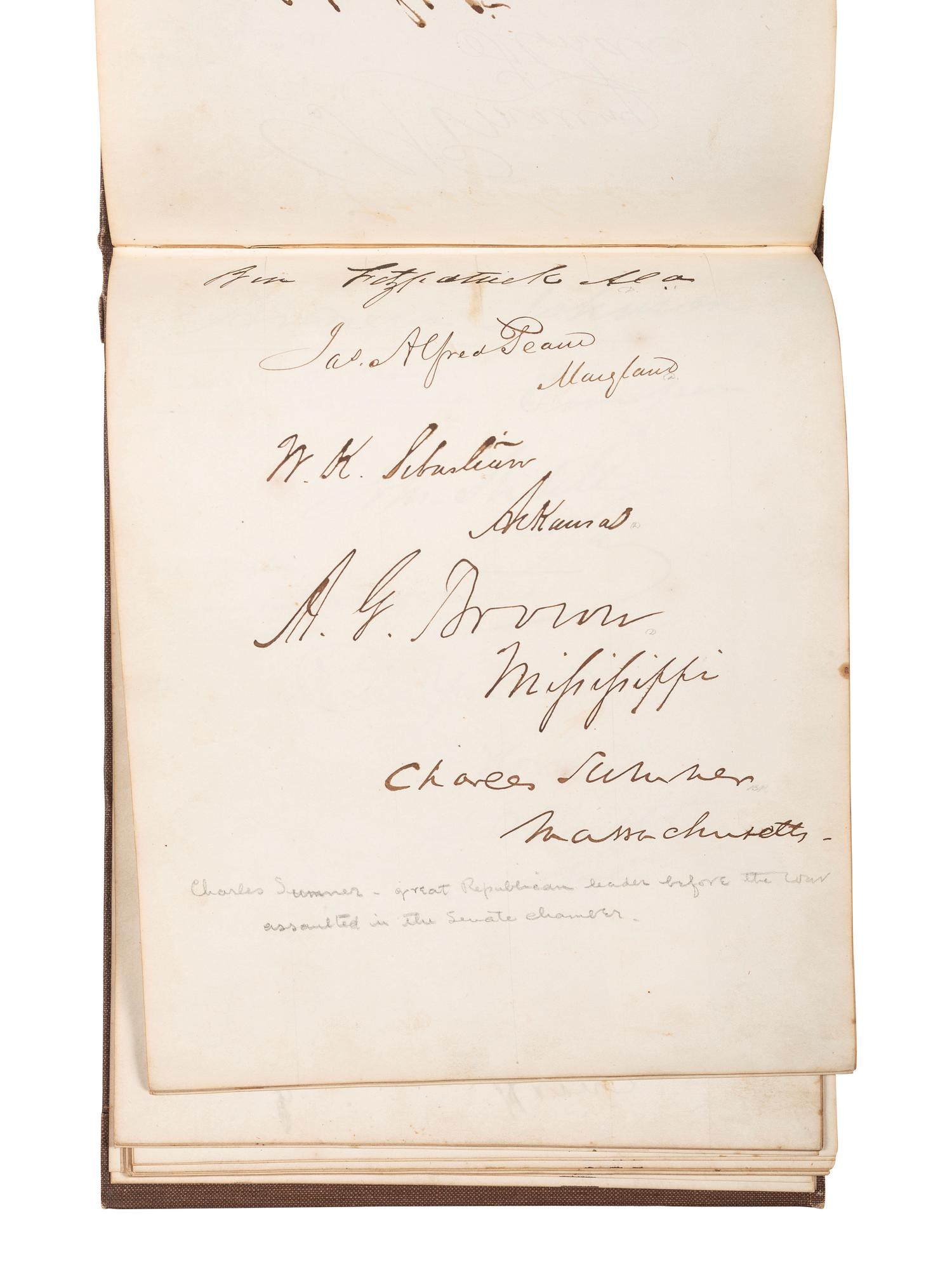 [POLITICS]. Autograph book with signatures from the James Buchanan administration, including: