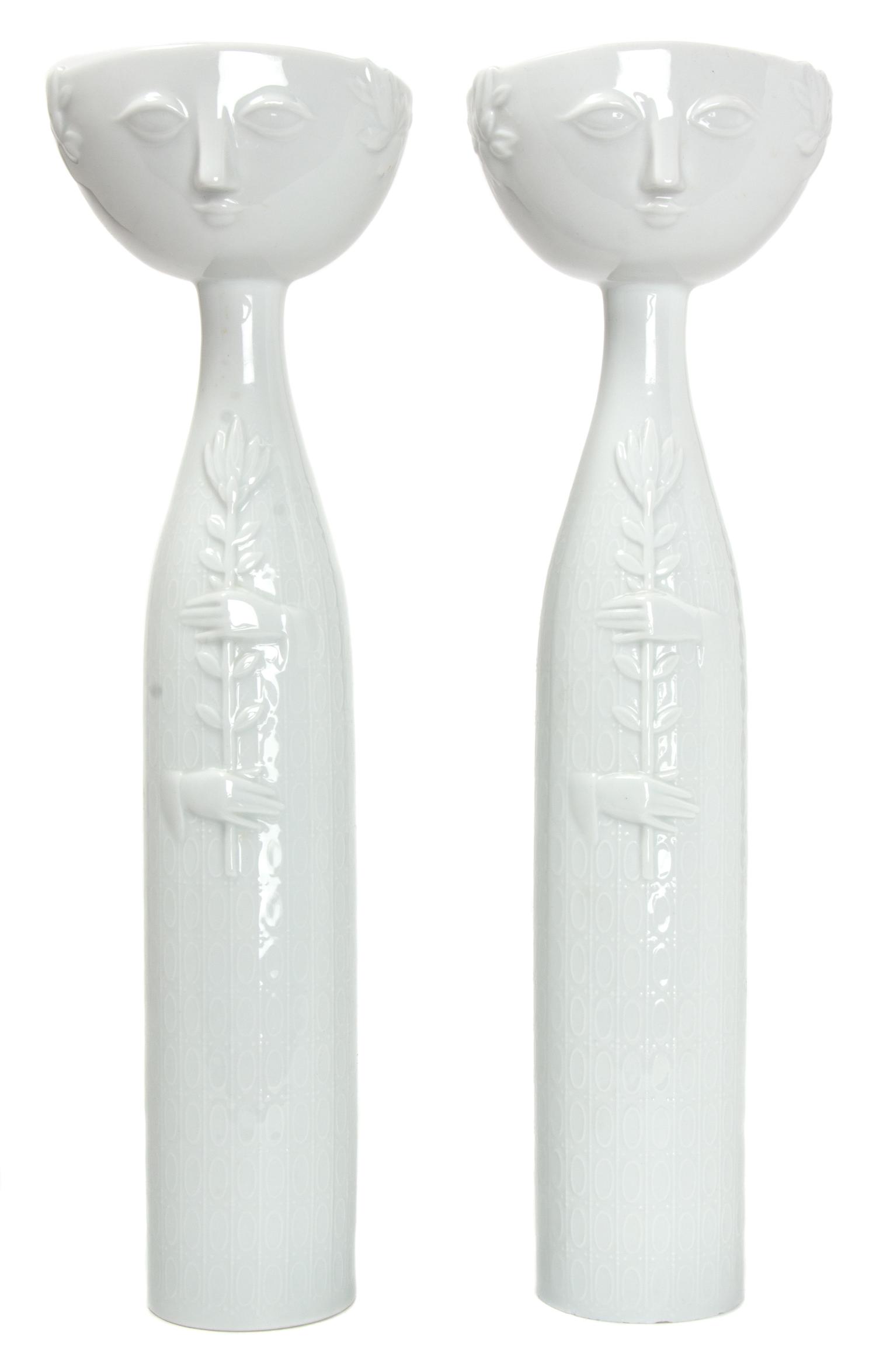 A Pair of Bjorn Wiinblad Blanc de Chine Vases Height 14 inches. — MID-20TH CENTURY