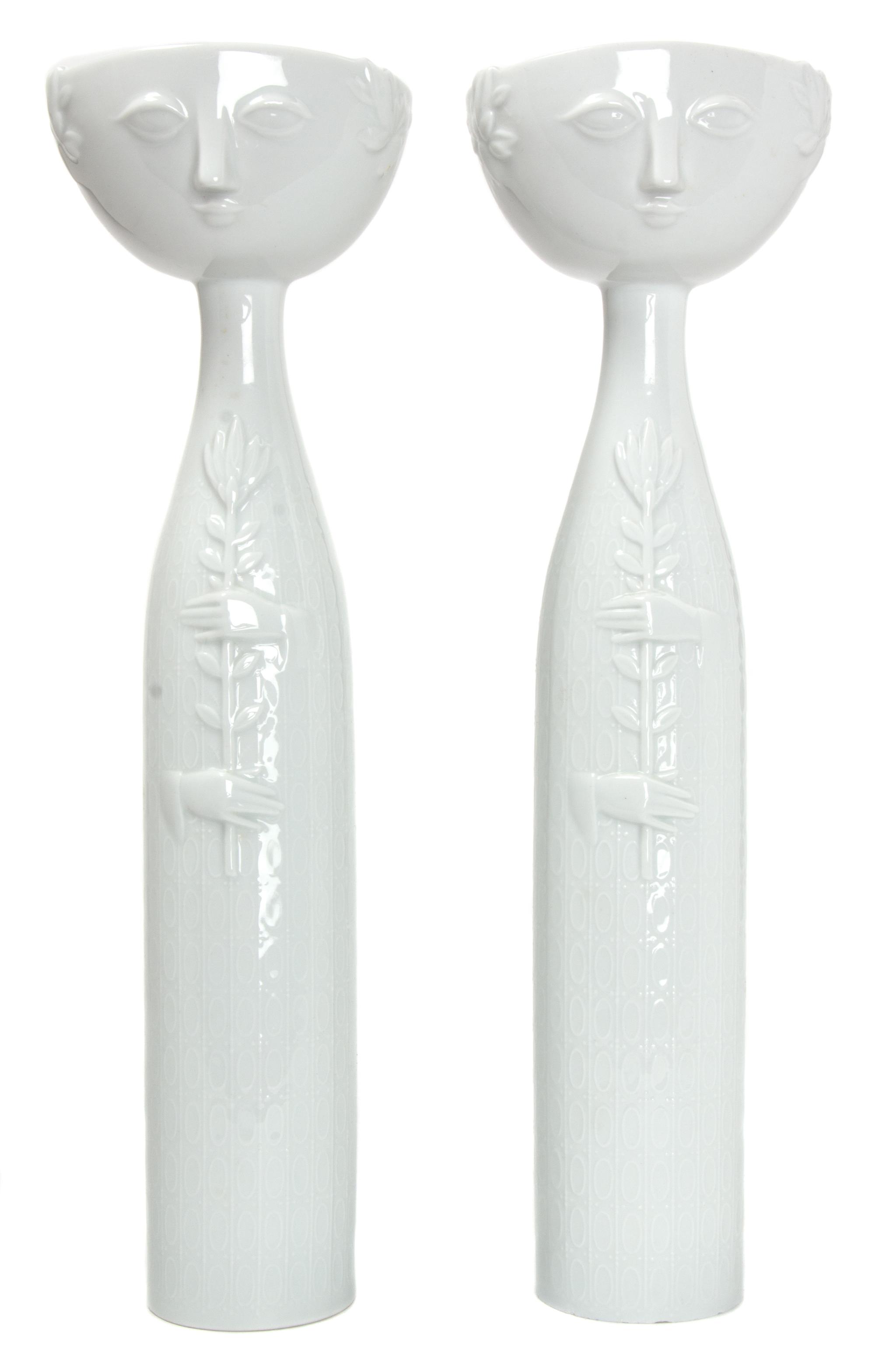 A Pair of Bjorn Wiinblad Blanc de Chine Vases Height 14 inches. — MID-20TH CENTURY