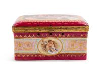 A Vienna Gilt Metal Mounted, Painted and Parcel Gilt Porcelain Table Casket