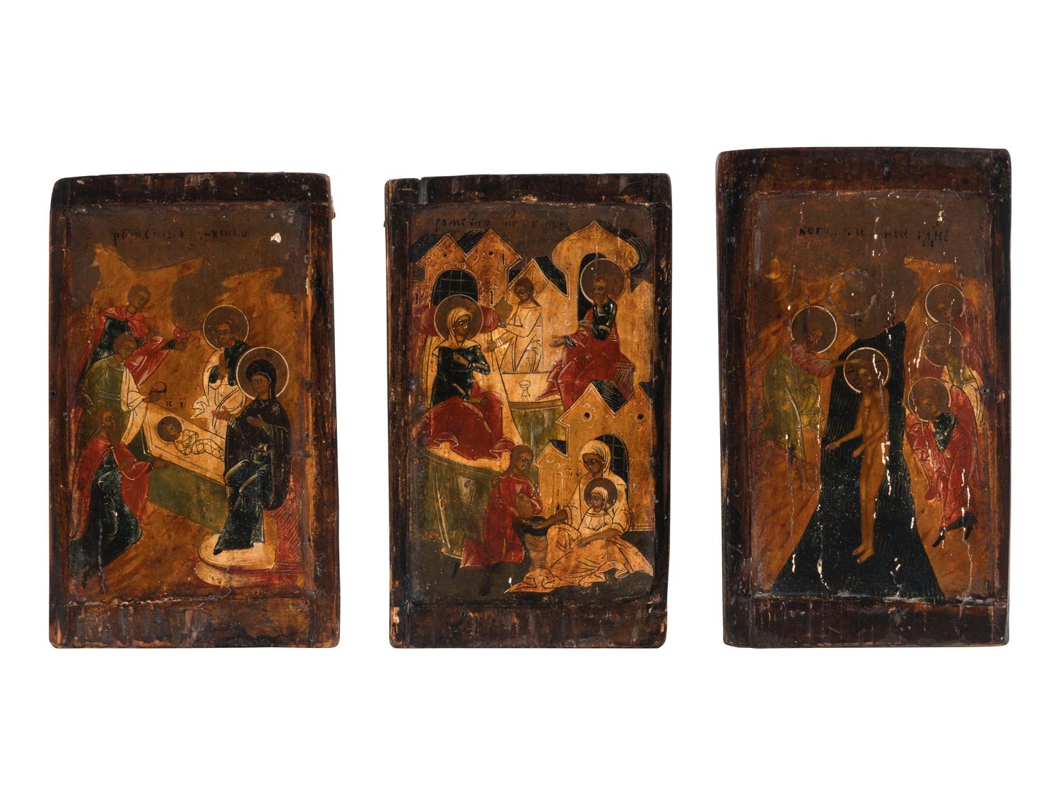 A Set of Twelve Polychrome Painted Russian Icons