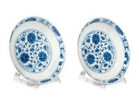 A Pair of Blue and White Porcelain 'Lotus' Plates