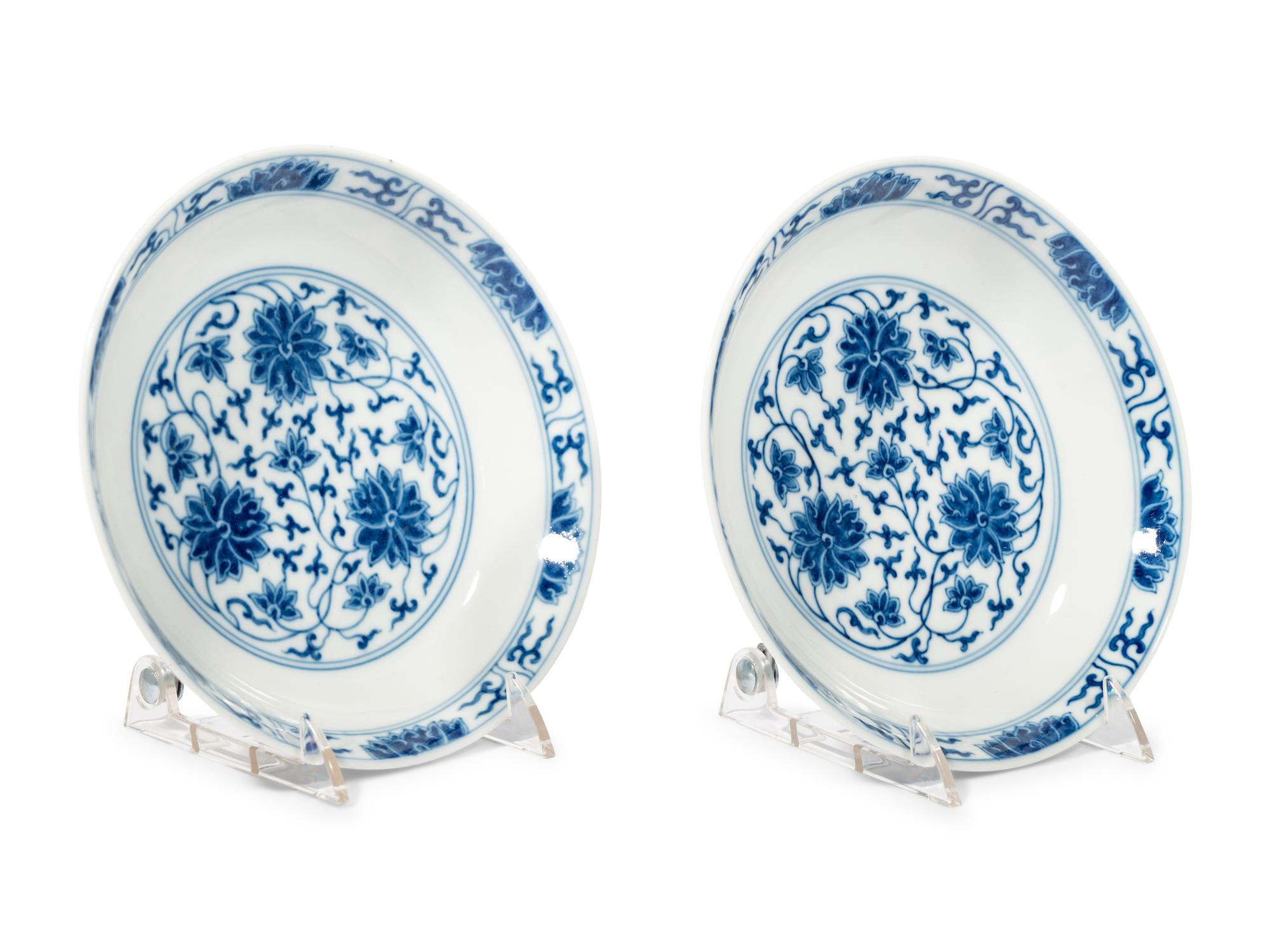 A Pair of Blue and White Porcelain 'Lotus' Plates